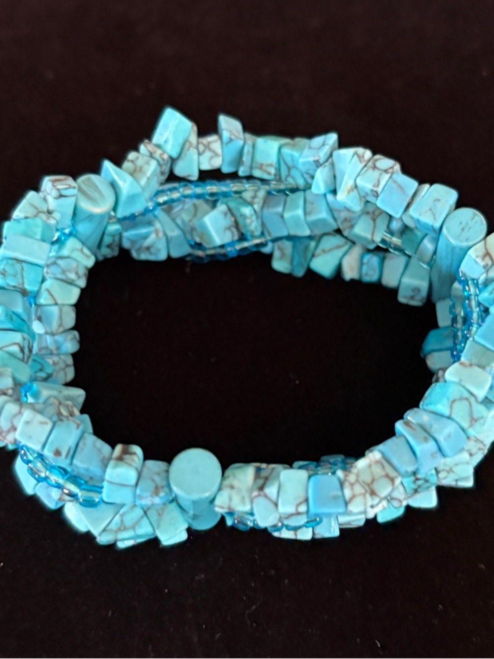 Turquoise Chip Stone Multi-Strand Stretch Bracelet - Blue 7 inch - Picture 3 of 6